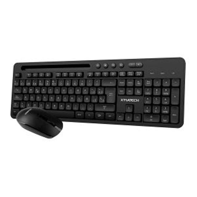 TECLADO + MOUSE XTRATECH INALAMBRICO – CON SOPORTE PARA CELULARES O TABLETS – USB – NEGRO