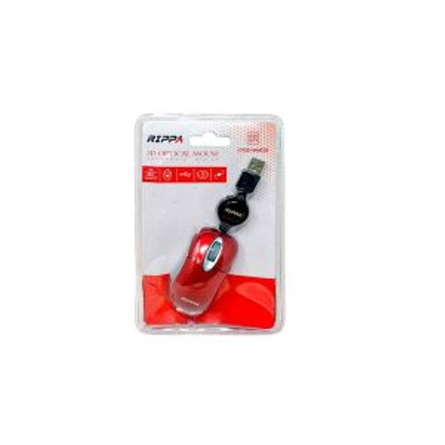 MOUSE ALAMBRICO RIPPA RETRACTABLE USB ROJO