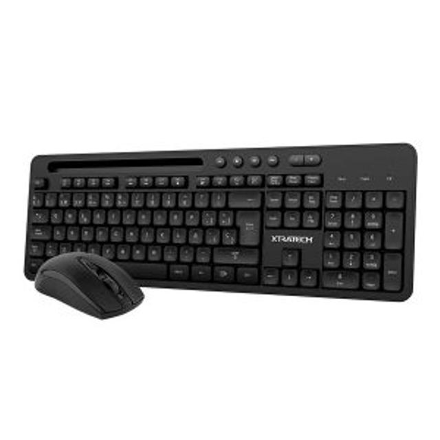 TECLADO + MOUSE XTRATECH INALAMBRICO CON SOPORTE PARA CELULAR USB – NEGRO