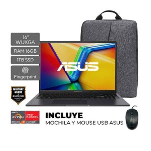 LAPTOP/NOTEBOOK ASUS VIVOBOOK 16X AMD R7-7730U 2.0GHZ-16GB-1TB SSD-INDIE BLACK-16″WUXGA-W11-MOCHILA+MOUSE