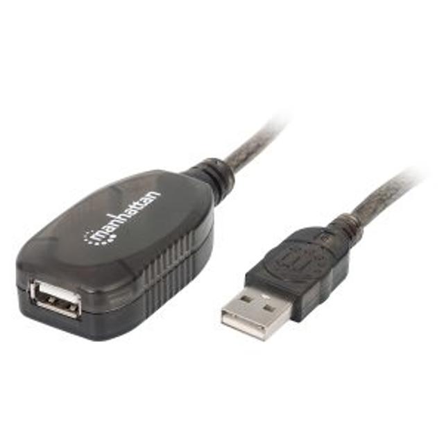 CABLE DE EXTENSION ACTIVA MANHATTAN USB 2.0 BLINDADO AM-AH 20M NEGRO