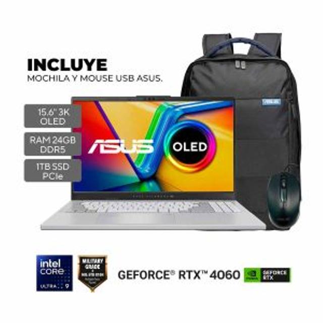 LAPTOP/NOTEBOOK ASUS PRO15 OLED C. ULTRA 9 185H 2.3GHZ-24GB-1TB SSD-TG RTX4060 8GB-SILVER-15.6″W11+MOU+MOC